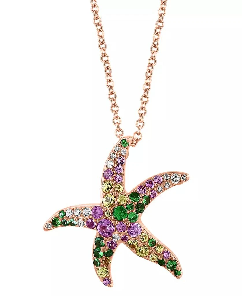 商品Effy|EFFY® Multi-Gemstone (3/4 ct. t.w.) & Diamond (1/10 ct. t.w.) Starfish 18" Pendant Necklace in 14k Rose Gold,价格¥5742,第1张图片