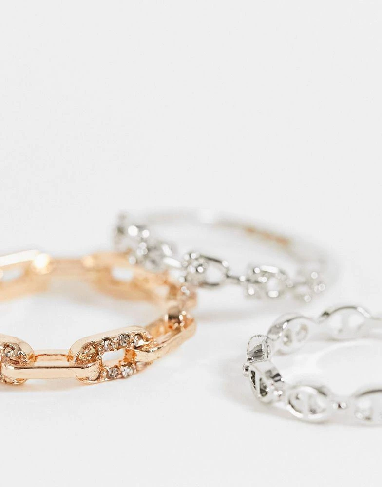 商品Reclaimed Vintage|Reclaimed Vintage inspired ultimate chain rings in mixed metal 3 pack,价格¥50,第3张图片详细描述
