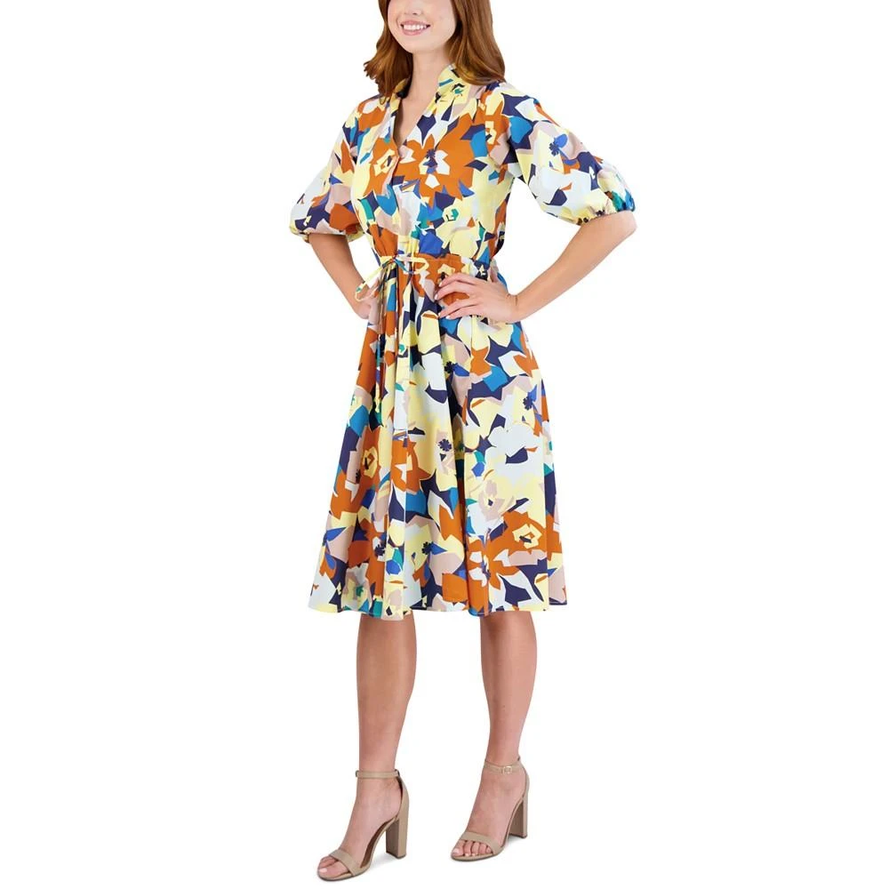 商品Sandra Darren|Puff-Sleeve Drawstring-Waist Dress,价格¥587,第4张图片详细描述