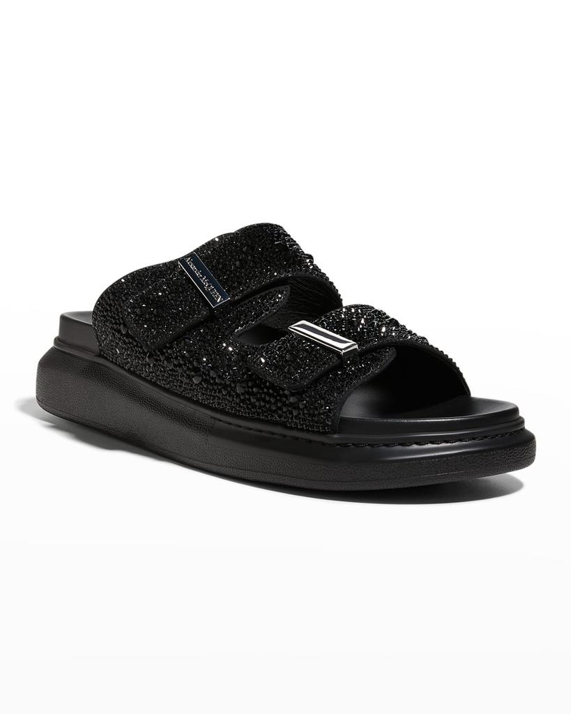 Men's Crystal-Embellished Leather Slide Sandals商品第2张图片规格展示