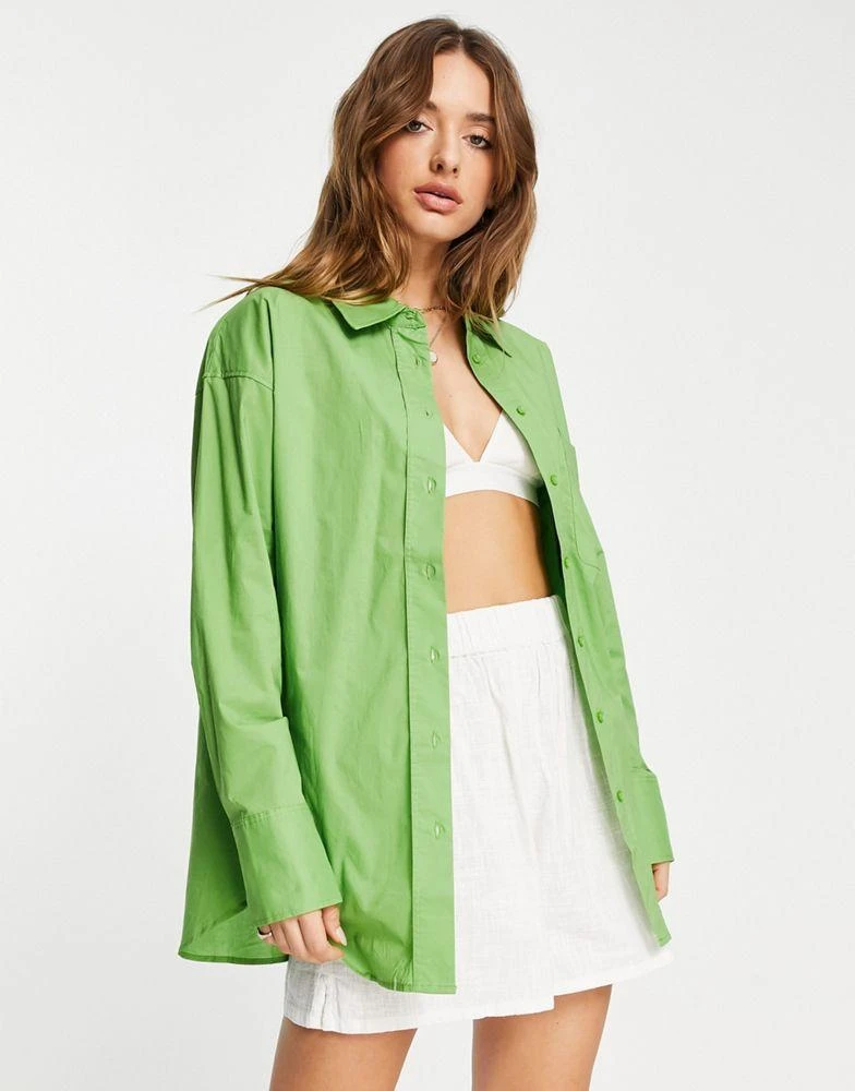 商品Mango|Mango oversized shirt in bright green,价格¥176,第1张图片