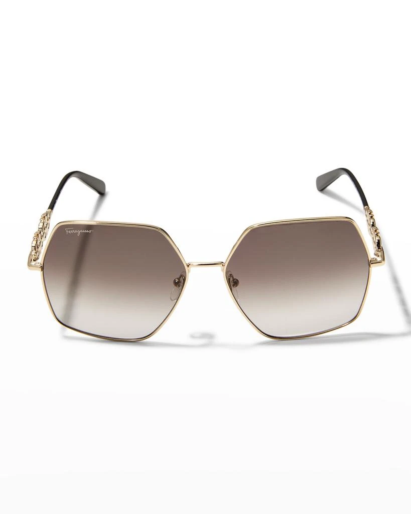 商品Salvatore Ferragamo|Gancini Chain Square Metal Sunglasses,价格¥1375,第3张图片详细描述