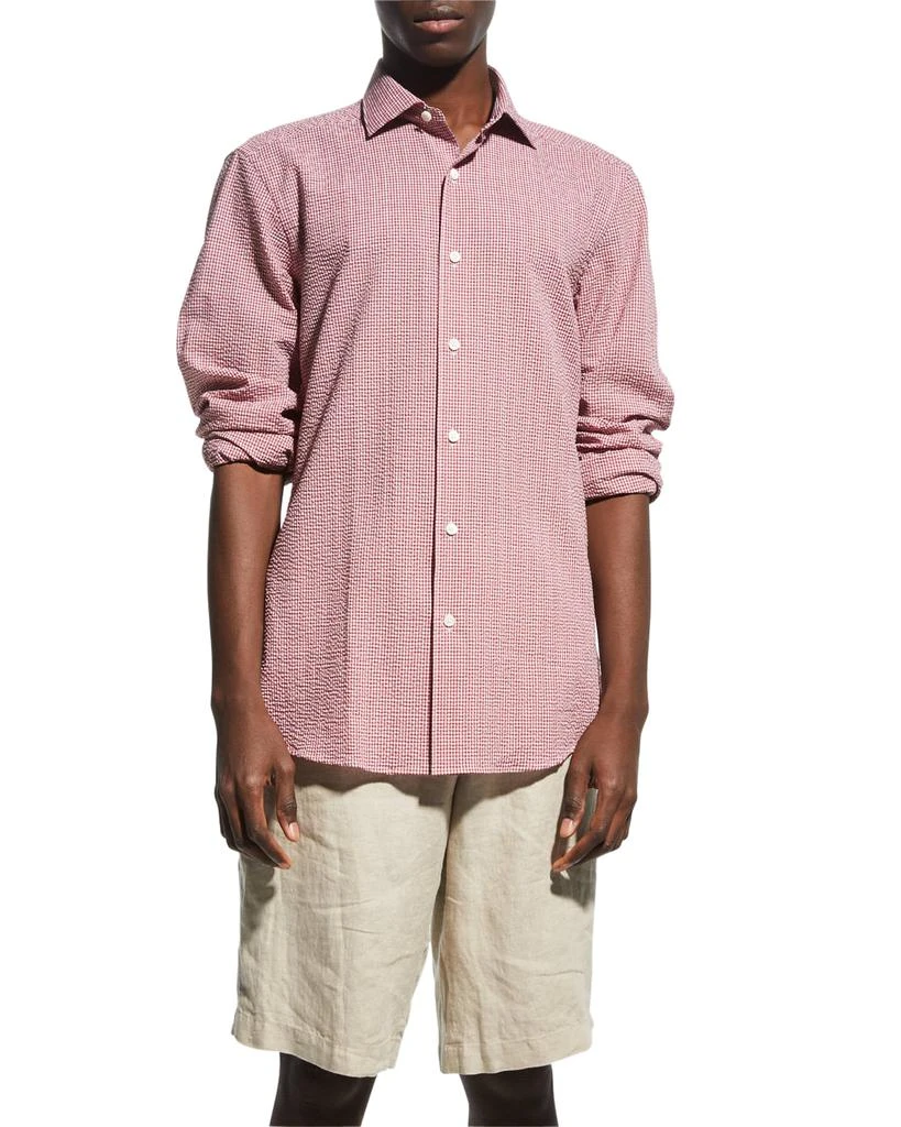 商品Zegna|Men's Seersucker Check Sport Shirt,价格¥1862,第1张图片