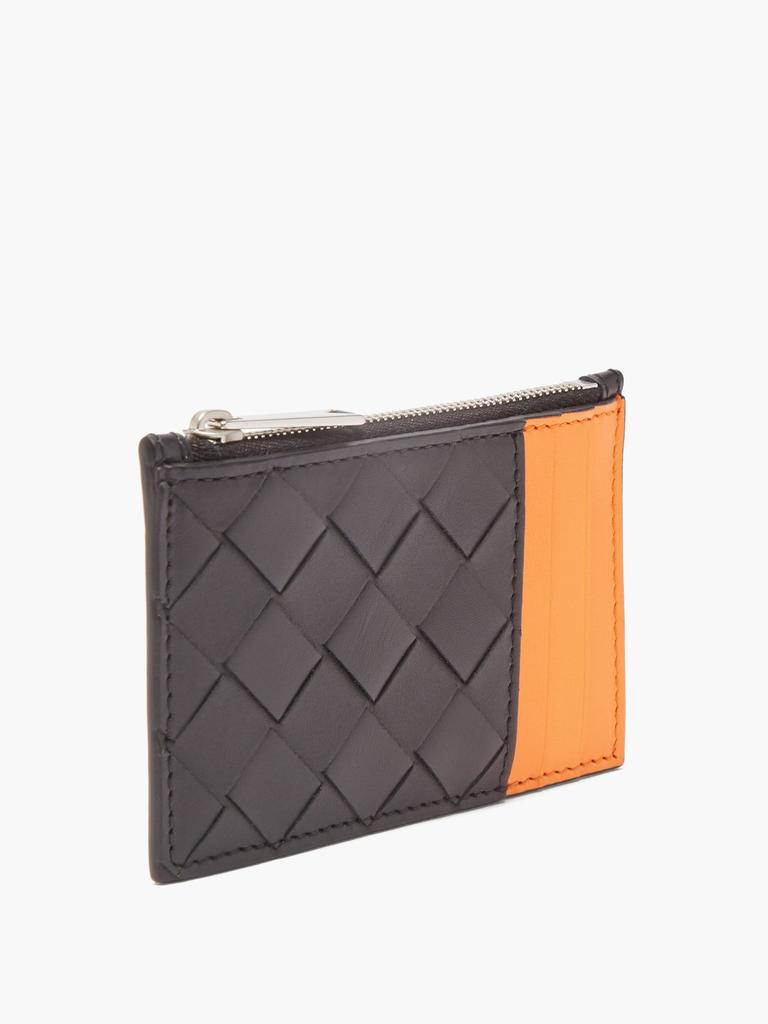 Bi-colour zipped Intrecciato-leather cardholder商品第3张图片规格展示