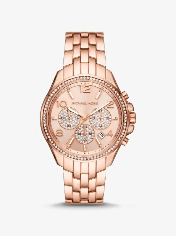 商品Michael Kors|Oversized Pilot Pavé Rose Gold-Tone Watch,价格¥818,第1张图片