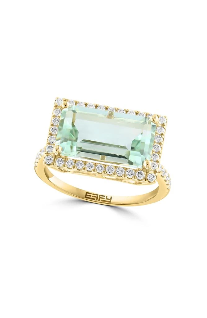 商品Effy|14K Yellow Gold Emerald Cut Green Quartz Diamond Halo Ring - 0.43ct.,价格¥7002,第1张图片