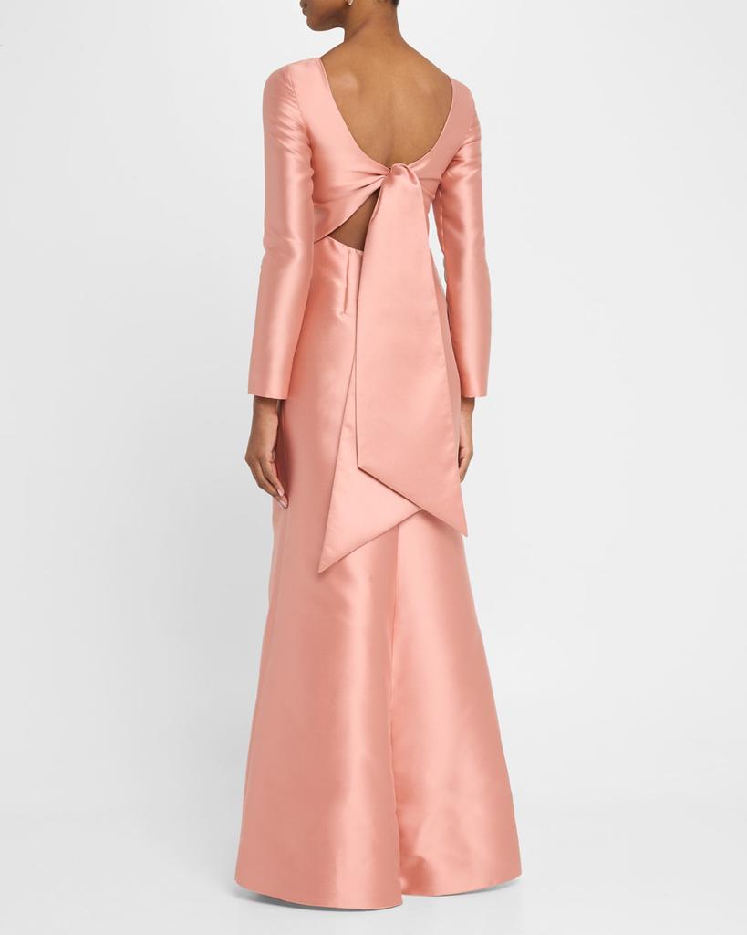 Alberta Ferretti Long-Sleeve Back-Tie Mikado Gown - Dresses