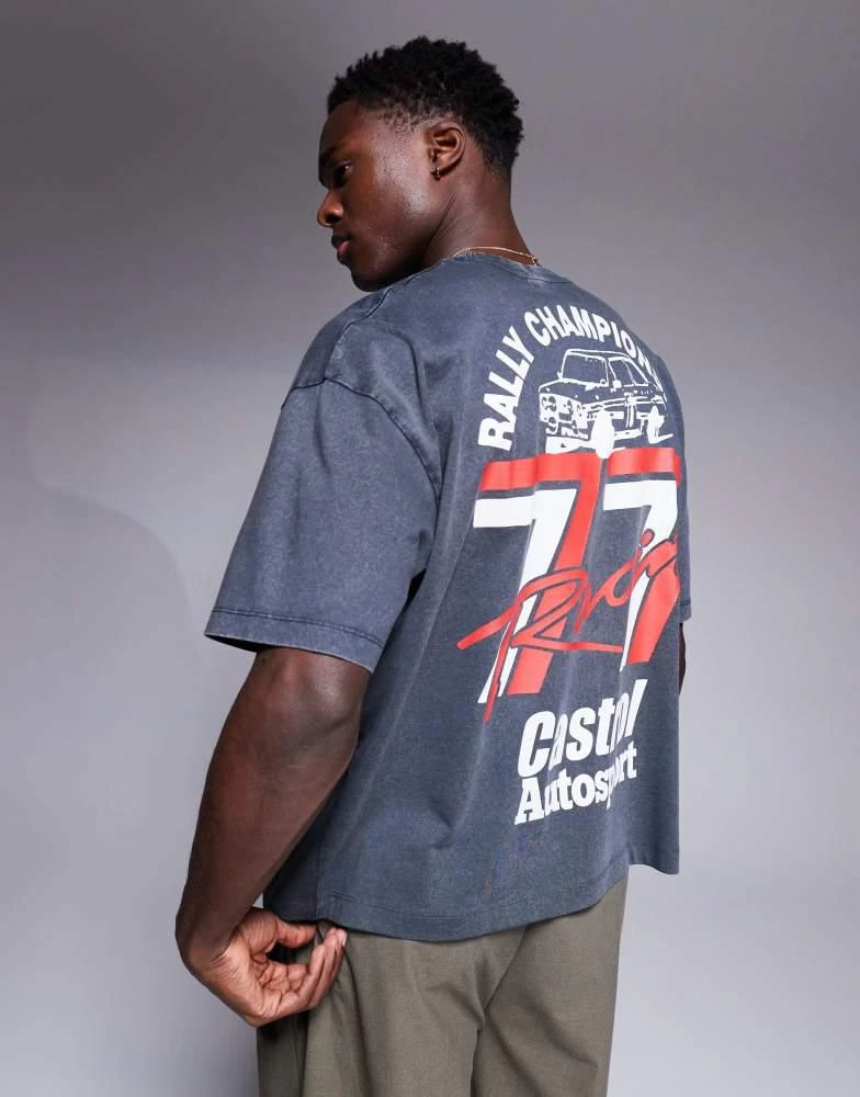 商品ASOS|ASOS DESIGN unisex boxy oversized t-shirt with Castrol Racing prints in washed black,价格¥250,第2张图片详细描述