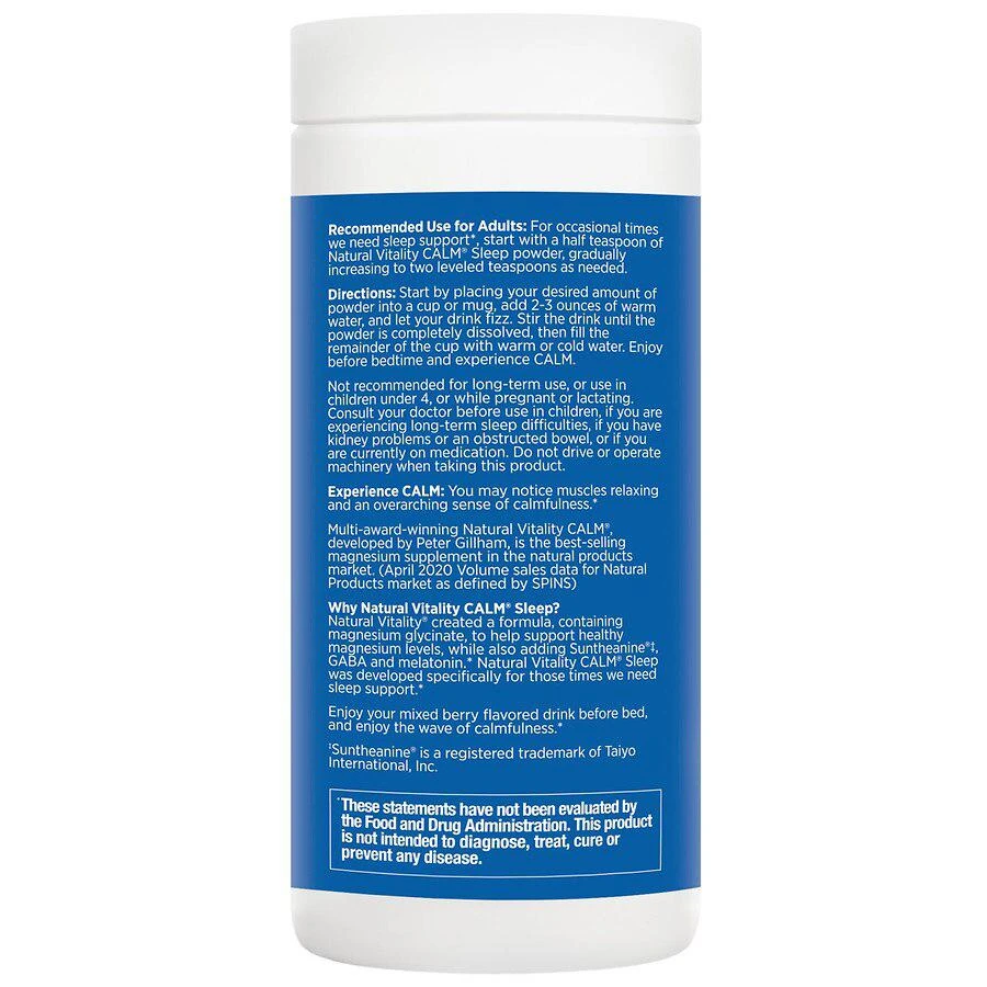 商品Natural Vitality|Calm Sleep Drink Mix, Magnesium Supplement with Melatonin Mixed Berry,价格¥163,第2张图片详细描述