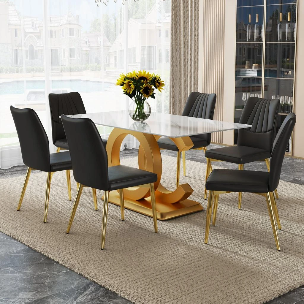 商品Streamdale Furniture|Streamdale Rectangular dining table with 6 modern chairs,价格¥12172,第2张图片详细描述
