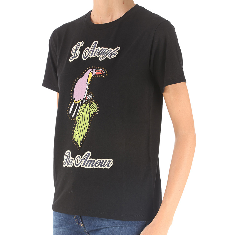 GUCCI 古驰 女士黑色鹦鹉印花棉质短袖T恤 422730-X3E12-1082商品第4张图片规格展示