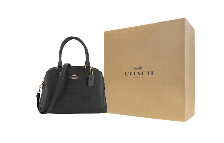商品[国内直发] Coach|蔻驰 Lillie 26 金标Logo纯色可拆卸肩带 十字纹皮革 电脑包公文包单肩斜挎手提包 小号 女款 黑色,价格¥1991,第7张图片详细描述