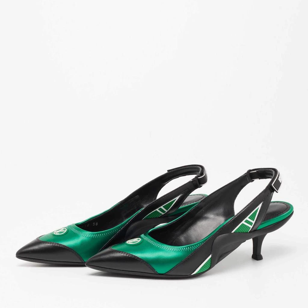 商品[二手商品] Louis Vuitton|Louis Vuitton Green/Black Satin, Mesh and Leather Archlight Slingback Pumps Size 38,价格¥5893,第2张图片详细描述