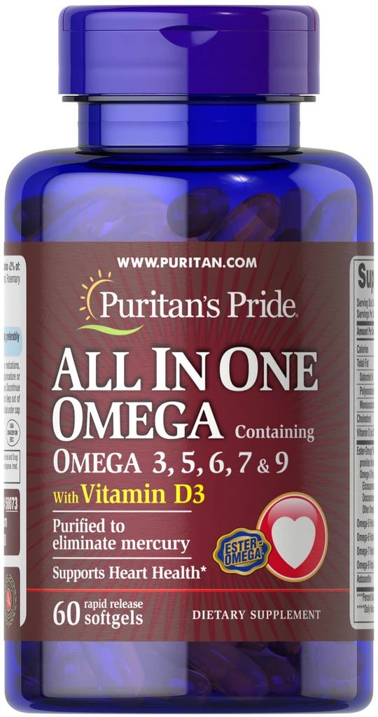 商品Puritan's Pride|All in One Omega & Vitamin D3, 60 Softgels,价格¥123-¥245,第1张图片
