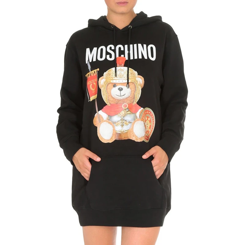 商品Moschino|Moschino 莫斯奇诺 女士黑色罗马泰迪熊卫衣式连衣裙 EV0427-5527-2555-912,价格¥2351,第1张图片