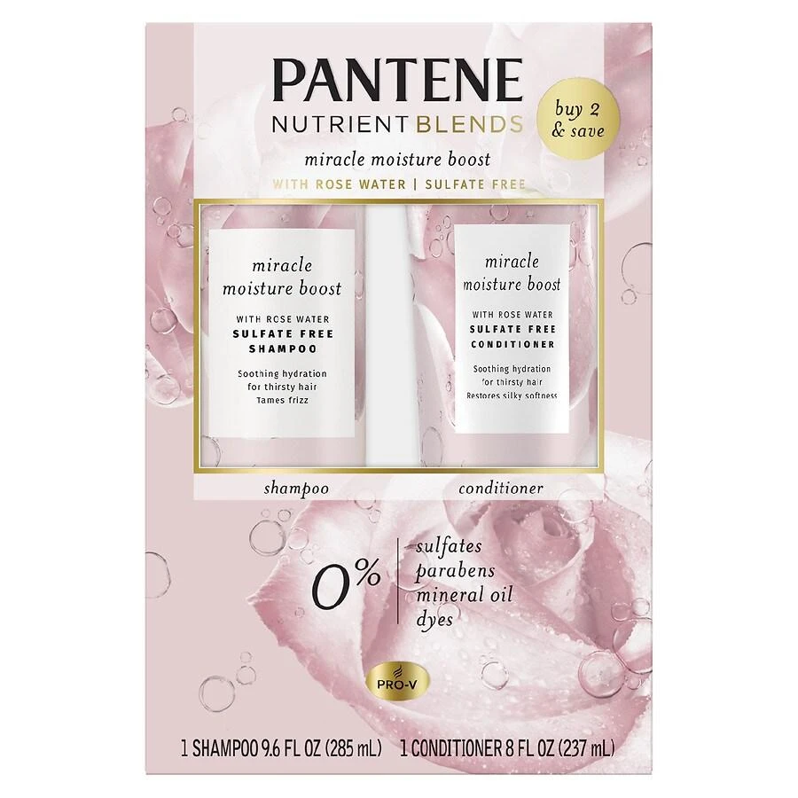 商品Pantene|Miracle Moisture Boost Rose Water Sulfate Free Shampoo & Conditioner Fresh, Botanical,价格¥120,第1张图片