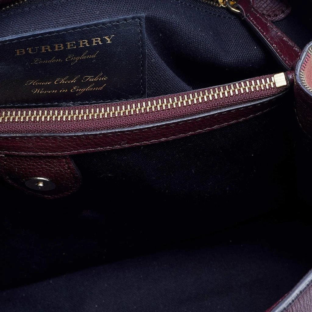 Burberry Burgundy Leather and House Check Fabric Medium Banner Tote 商品