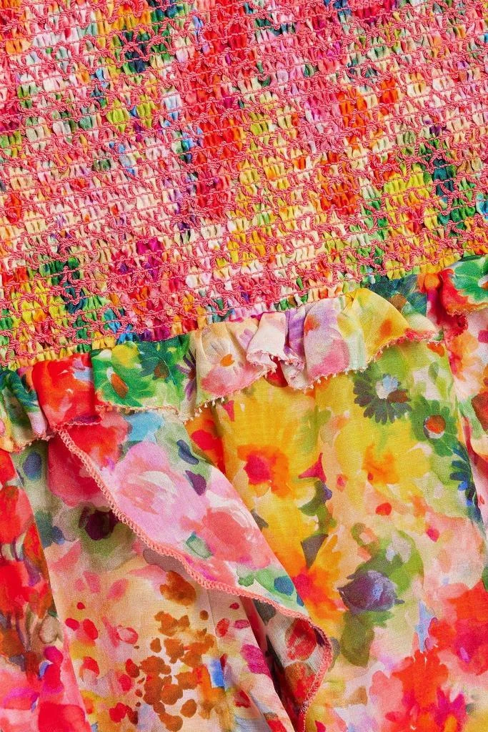 商品Alice + Olivia|Jocelyn smocked floral-print cotton and silk-blend voile mini dress,价格¥1230,第4张图片详细描述