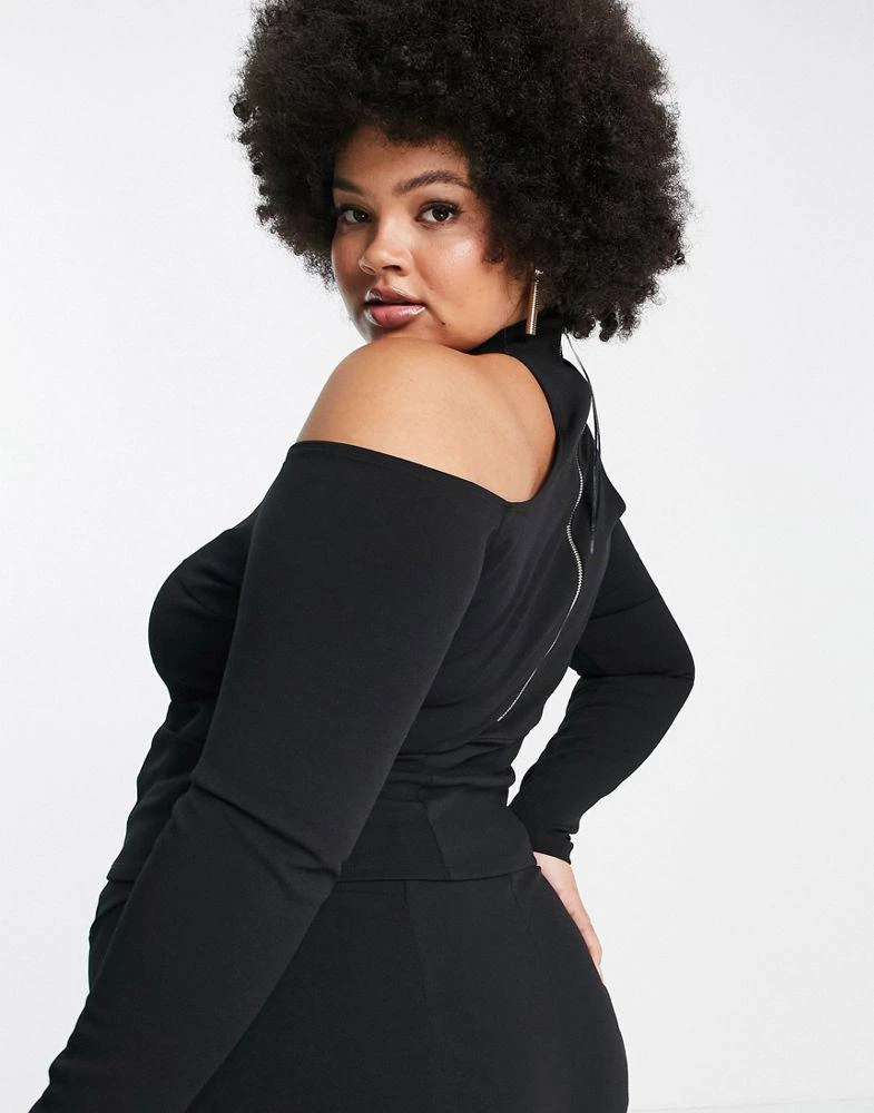 商品ASOS|ASOS DESIGN Curve cold shoulder zip back in black scuba crepe,价格¥127,第2张图片详细描述