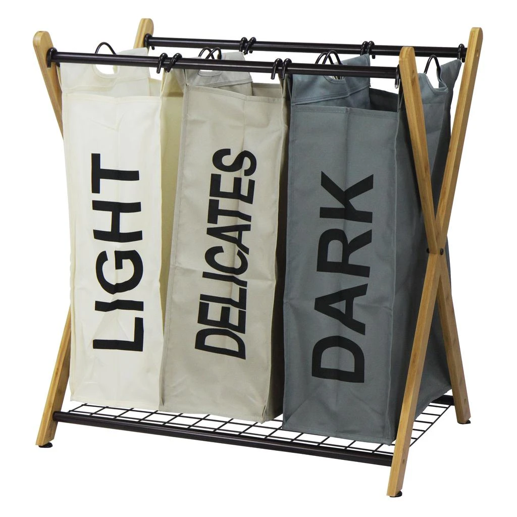 商品Oceanstar|X-Frame Bamboo 3-Bag Laundry Sorter, Color,价格¥688,第1张图片