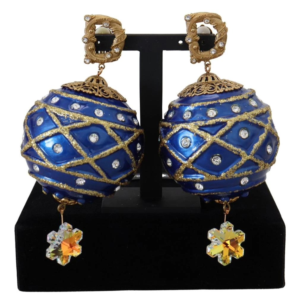 商品Dolce & Gabbana|Gold Brass Blue Dangle Ball Crystal Clip On Earrings,价格¥3856,第1张图片