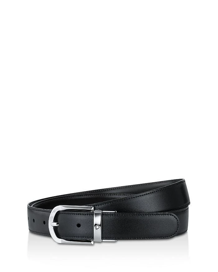 商品MontBlanc|Men's Shiny Palladium-Coated Reversible Leather Belt,价格¥3105,第1张图片详细描述