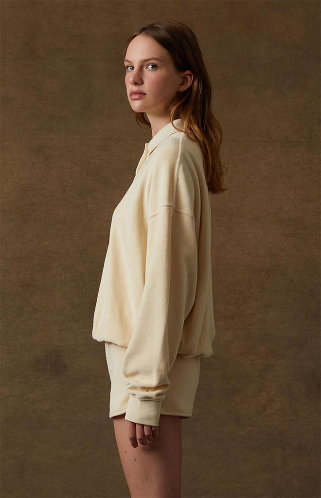 Women's Egg Shell Velour Long Sleeve Polo Sweatshirt商品第3张图片规格展示