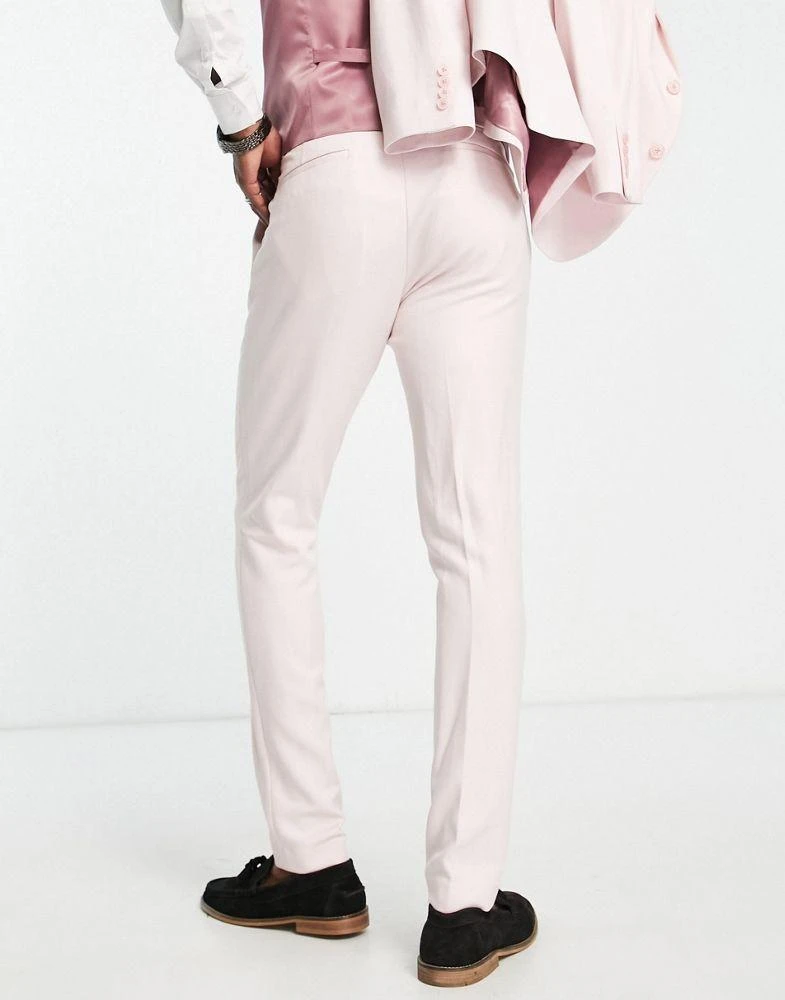 商品ASOS|ASOS DESIGN wedding skinny suit trousers in linen mix in micro texture in pink,价格¥198,第2张图片详细描述