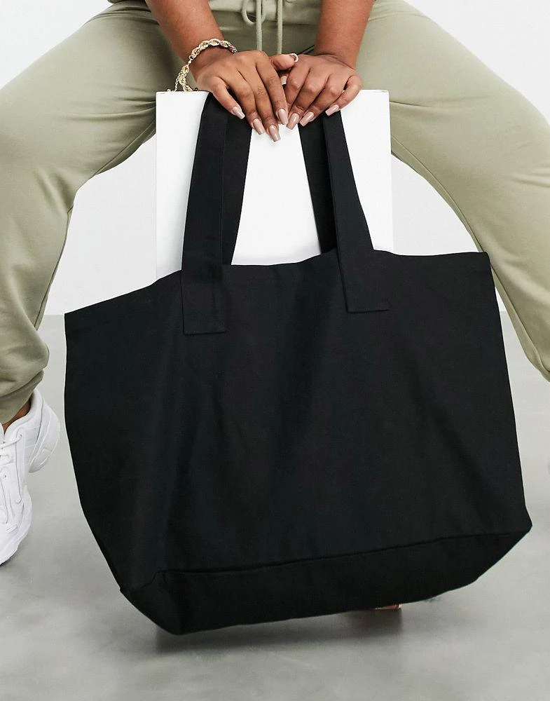 商品ASOS|ASOS DESIGN cotton canvas tote bag in black - BLACK,价格¥123,第4张图片详细描述
