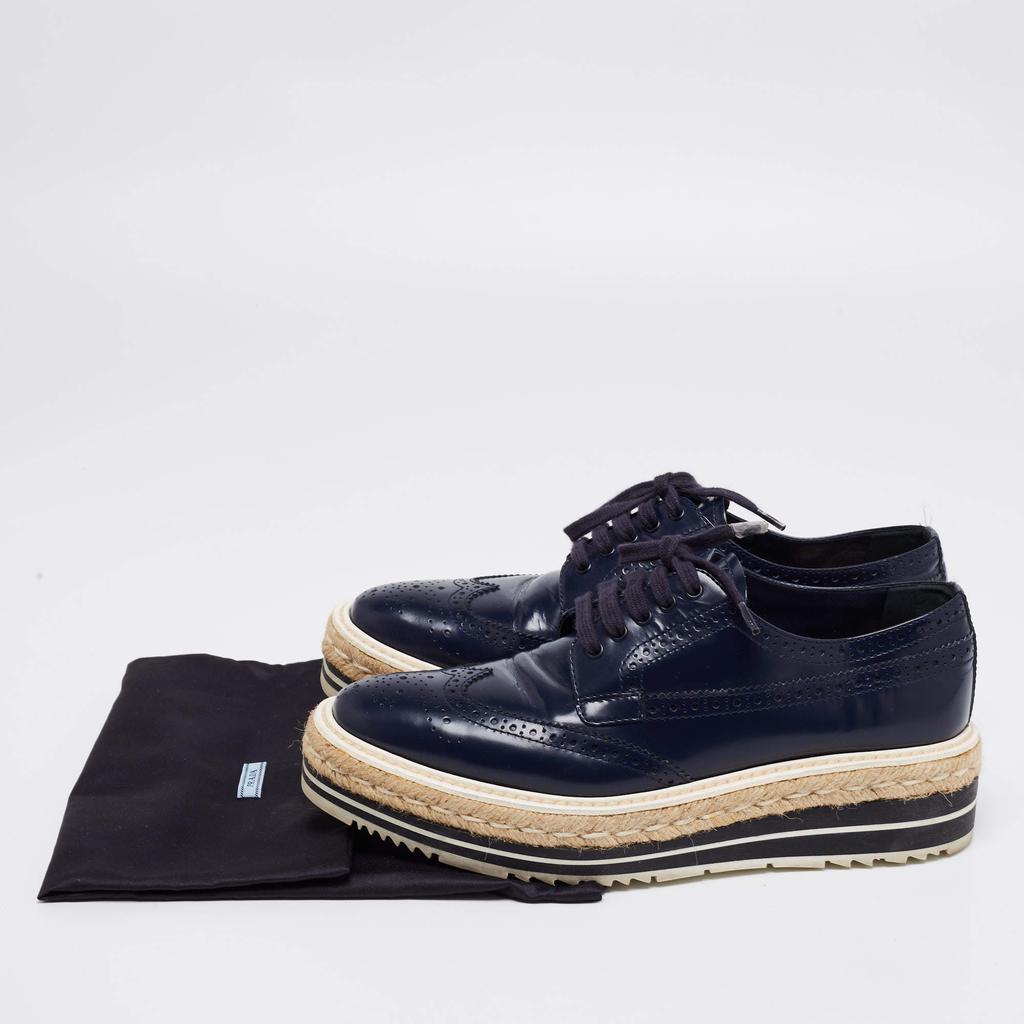 Prada Navy Blue Brogue Leather Derby Lace-Up Espadrille Sneakers Size 39商品第9张图片规格展示