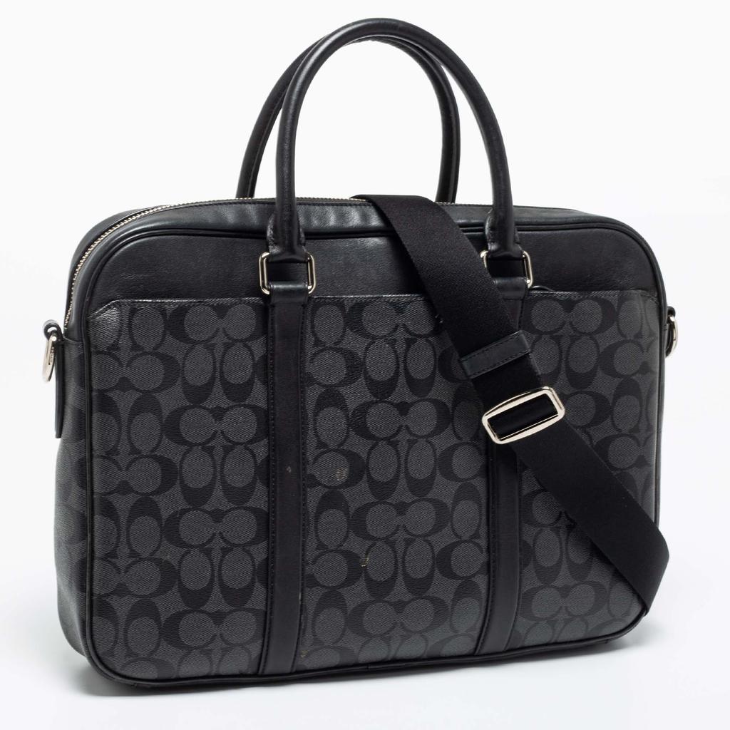 商品[二手商品] Coach|Coach Black Signature Coated Canvas and Leather Perry Slim Laptop Bag,价格¥2406,第5张图片详细描述