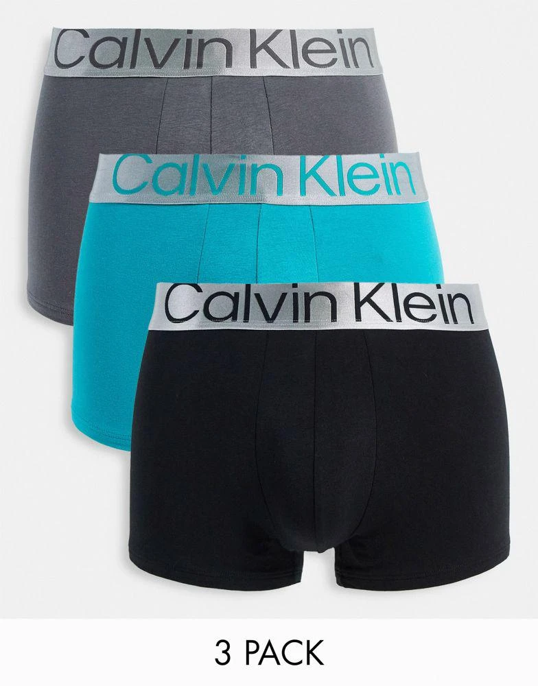 商品Calvin Klein|Calvin Klein steel 3 pack cotton trunks in grey/black/blue,价格¥420,第1张图片