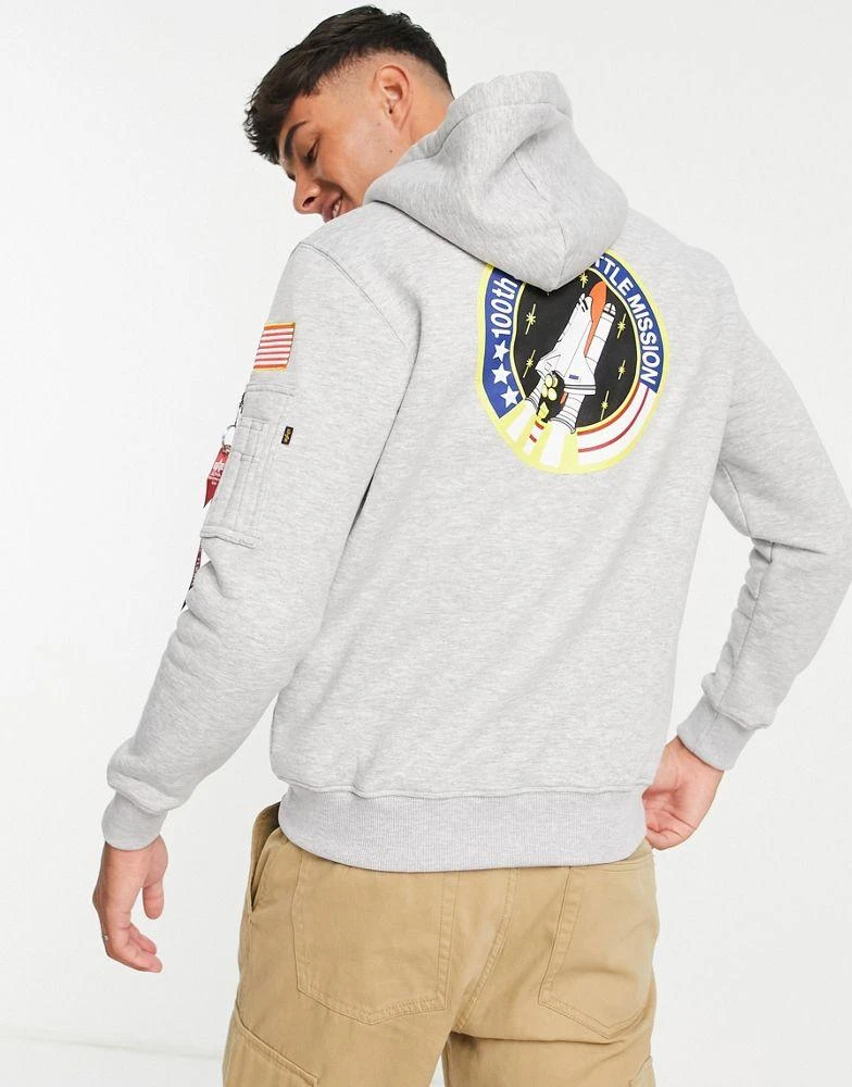 商品Alpha Industries|Alpha Industries NASA space shuttle back print hoodie in grey marl,价格¥911,第1张图片