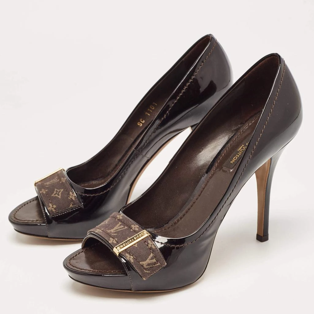 商品[二手商品] Louis Vuitton|Louis Vuitton Dark Burgundy Patent Leather Open Toe Pumps Size 37.5,价格¥1292,第2张图片详细描述