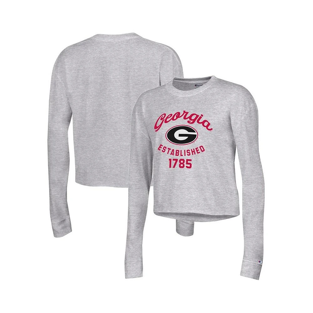 商品CHAMPION|Women's Gray Georgia Bulldogs Boyfriend Cropped Long Sleeve T-shirt,价格¥262,第1张图片