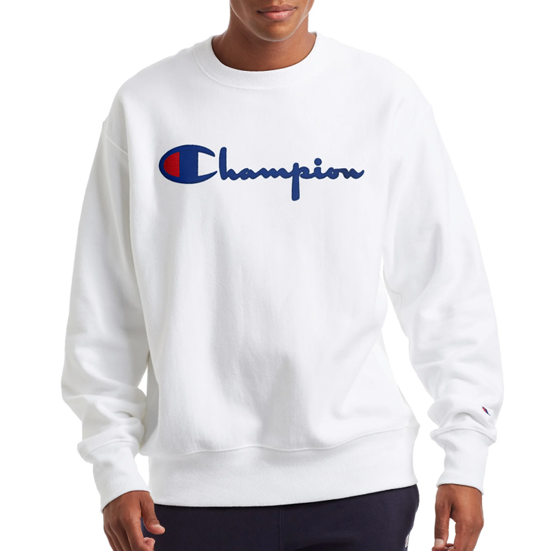 Champion 男士白色圆领刺绣卫衣 GF70-Y08069-100商品第1张图片规格展示