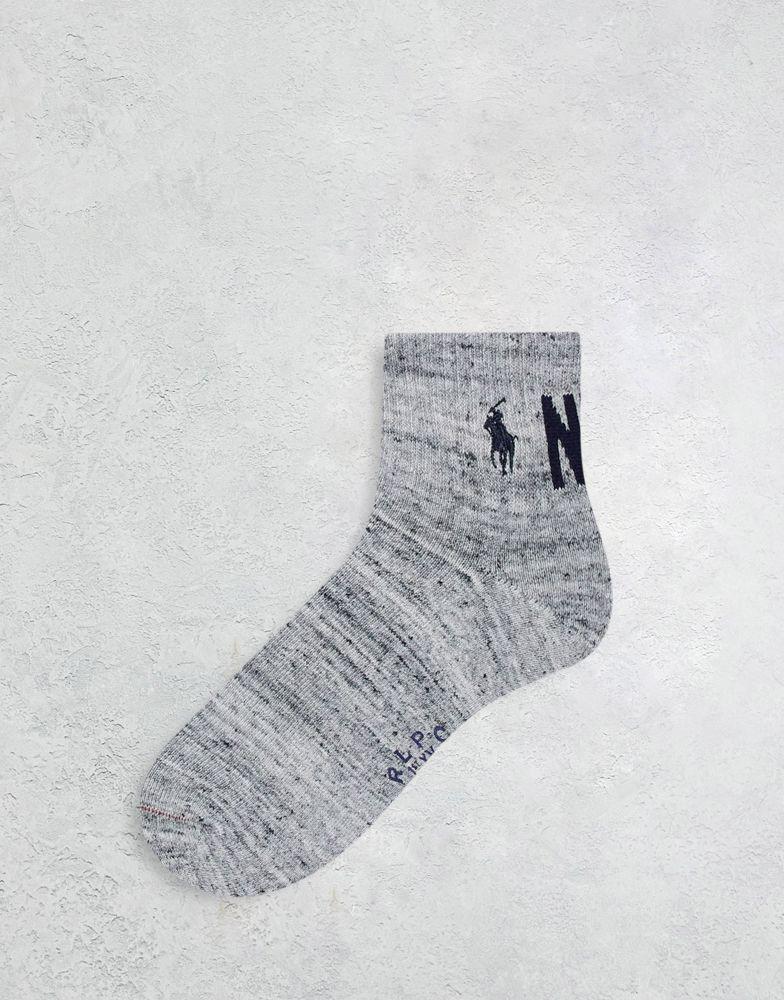 商品Ralph Lauren|Polo Ralph Lauren 3 pack quarter length socks in grey, white, navy with pony NYC logo,价格¥182,第1张图片