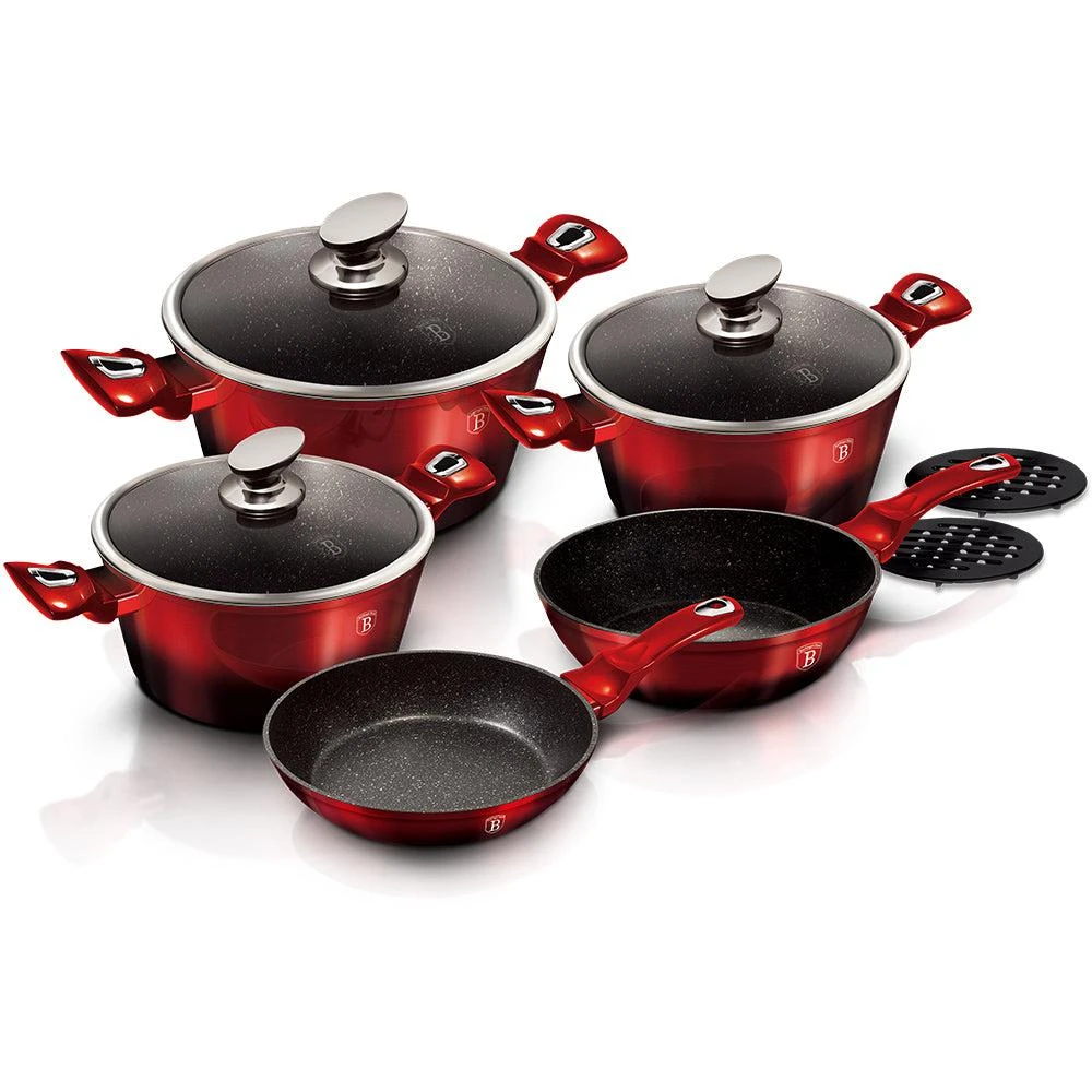 商品Berlinger Haus|10-Piece Kitchen Cookware Set Burgundy Noir Collection,价格¥644,第2张图片详细描述