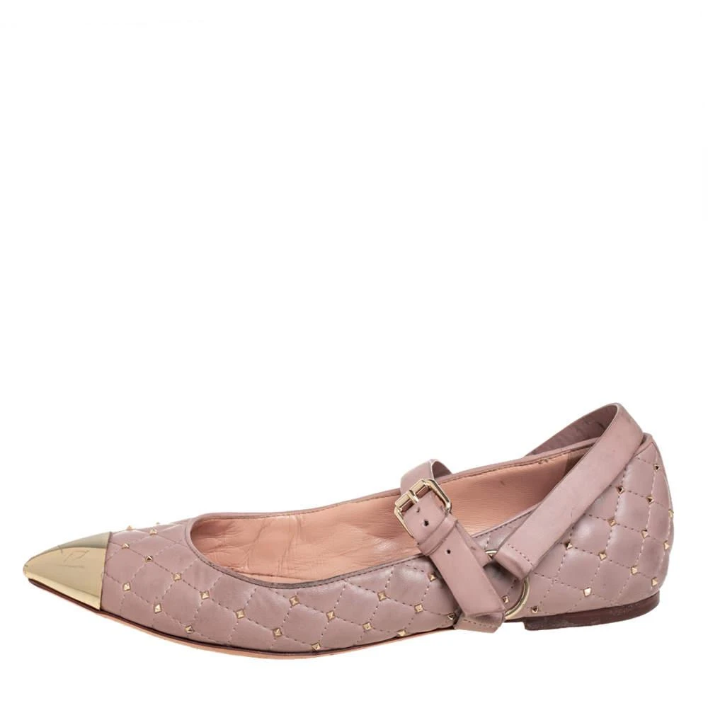 商品[二手商品] Valentino|Valentino Pink Quilted Leather Rockstud Metal Cap Toe Ballerina Flats Size 37.5,价格¥985,第2张图片详细描述