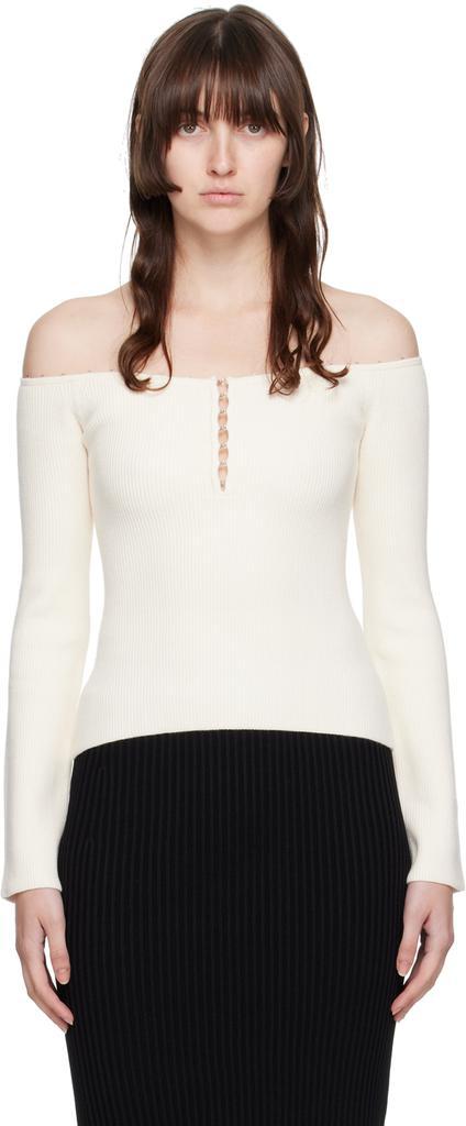 商品Helmut Lang|White Off-The-Shoulder Long-Sleeve T-Shirt,价格¥1298,第1张图片
