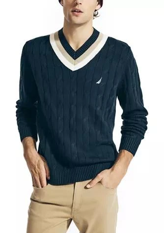 商品Nautica|Cable Knit V Neck Sweater,价格¥260,第1张图片