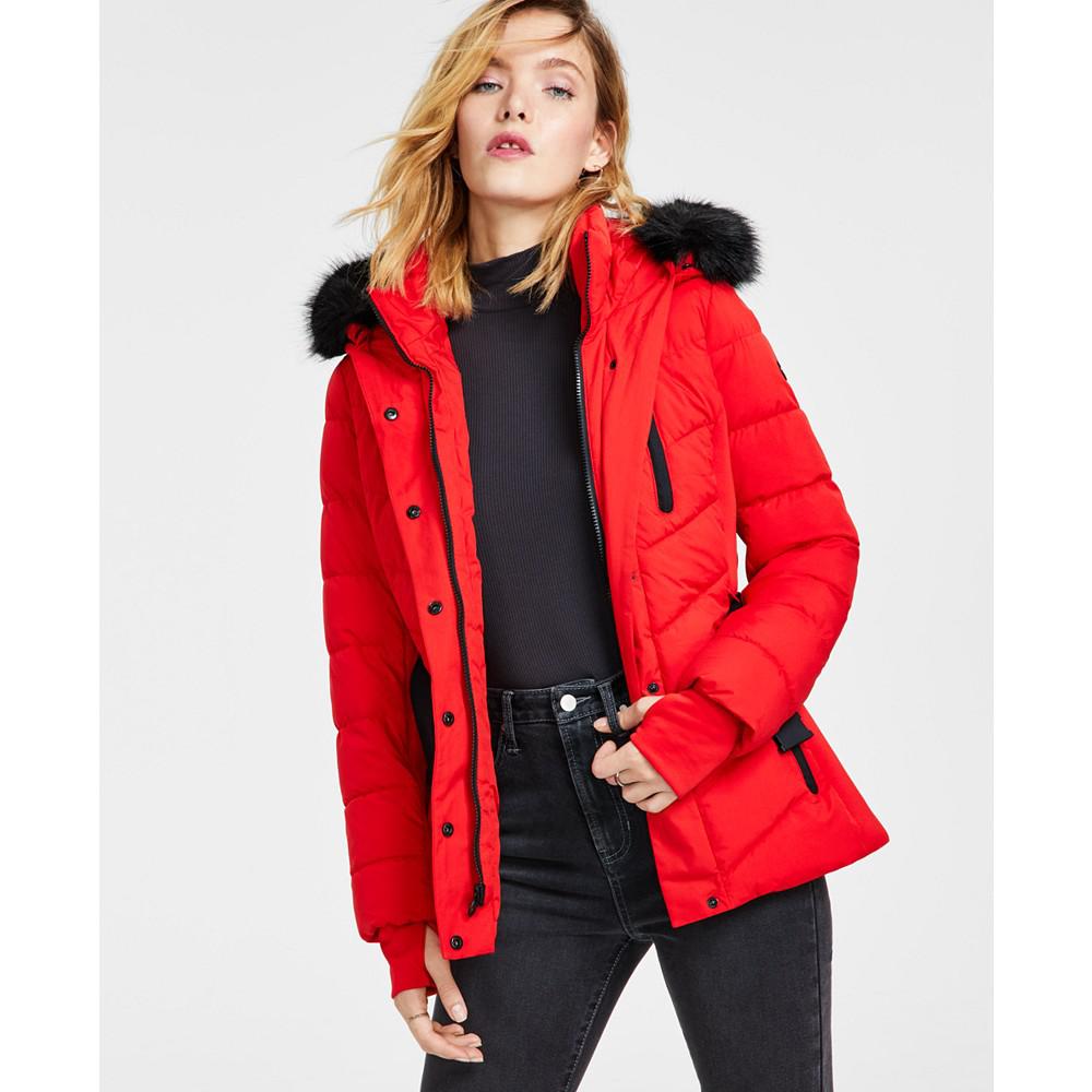 Women's Faux-Fur-Trim Hooded Puffer Coat, Created for Macy's商品第2张图片规格展示