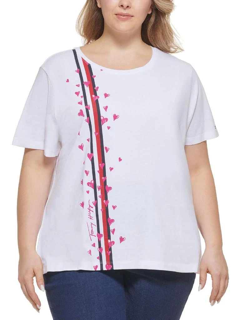 商品Tommy Hilfiger|Plus Womens Heart-Print Short Sleeve Graphic T-Shirt,价格¥178,第1张图片