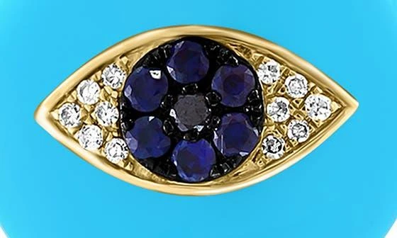 商品Effy|14K Yellow Gold Turquoise, Sapphire & Diamond Evil Eye Pendant Necklace - 0.08ct.,价格¥5391,第4张图片详细描述