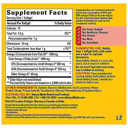 Nature Made Burp-Less Ultra Omega 3 from Fish Oil 1400 mg. Softgels (65 ct., 2pk.)商品第5张图片规格展示