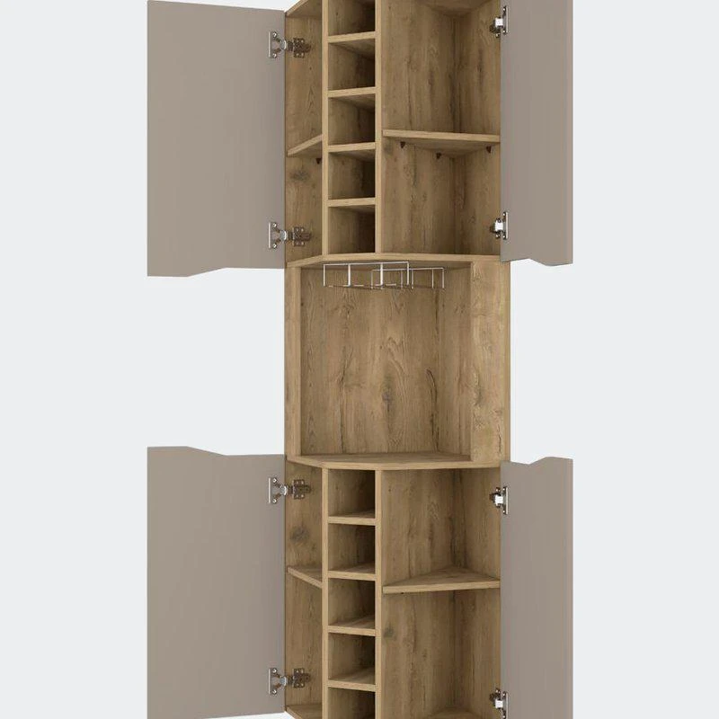 商品FM Furniture|Lyla Corner Bar Cabinet, Ten Wine Cubbies, Four Door Cabinet, Four Interior Shelves,价格¥2351,第2张图片详细描述