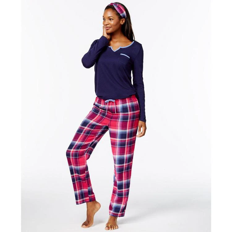 商品Nautica|Flannel Gifting Pajama Set with Free Matching Headband,价格¥151,第1张图片