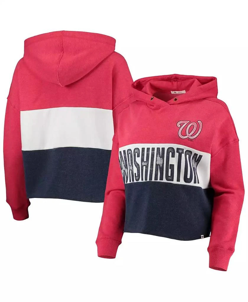 商品47 Brand|Women's '47 Heathered Red and Heathered Navy Washington Nationals Lizzy Cropped Pullover Hoodie,价格¥522,第1张图片