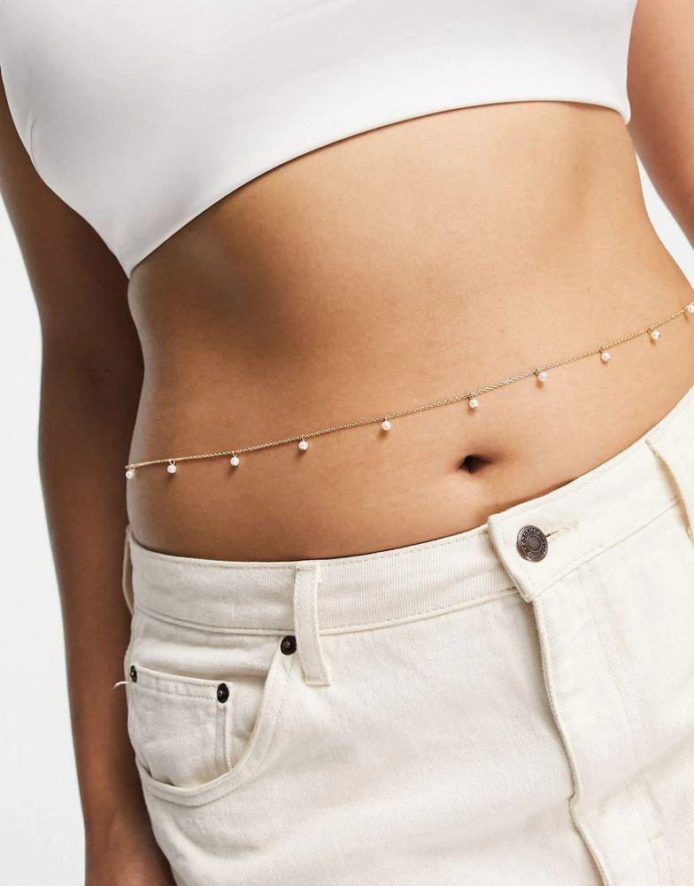 商品ASOS|ASOS DESIGN Curve belly chain with pearl in gold tone,价格¥45,第3张图片详细描述