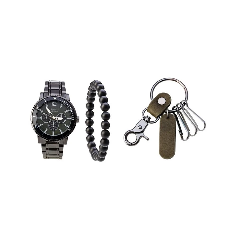 商品American Exchange|Men's Quartz Movement Gunmetal Bracelet Analog Watch, 46mm and Keychain with Bracelet and Zippered Travel Pouch,价格¥225,第1张图片